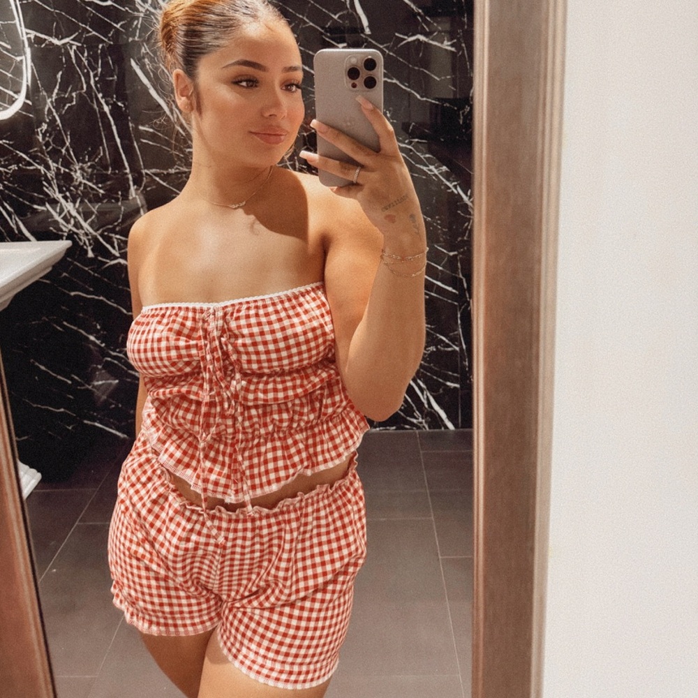 Red Gingham Strapless Top and Shorts Set